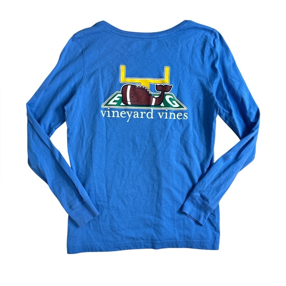 Vineyard Vines Blue Long Sleeve with Football Graphic